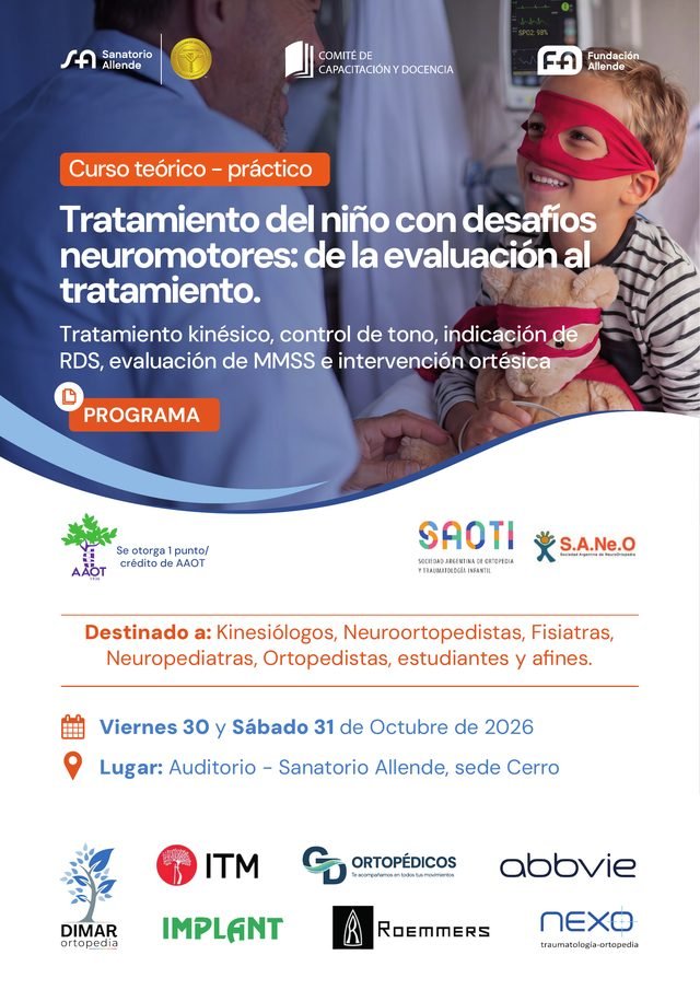 Afiche del curso teórico-práctico: Tratamiento del niño con desafíos neuromotores, de la evaluación al tratamiento